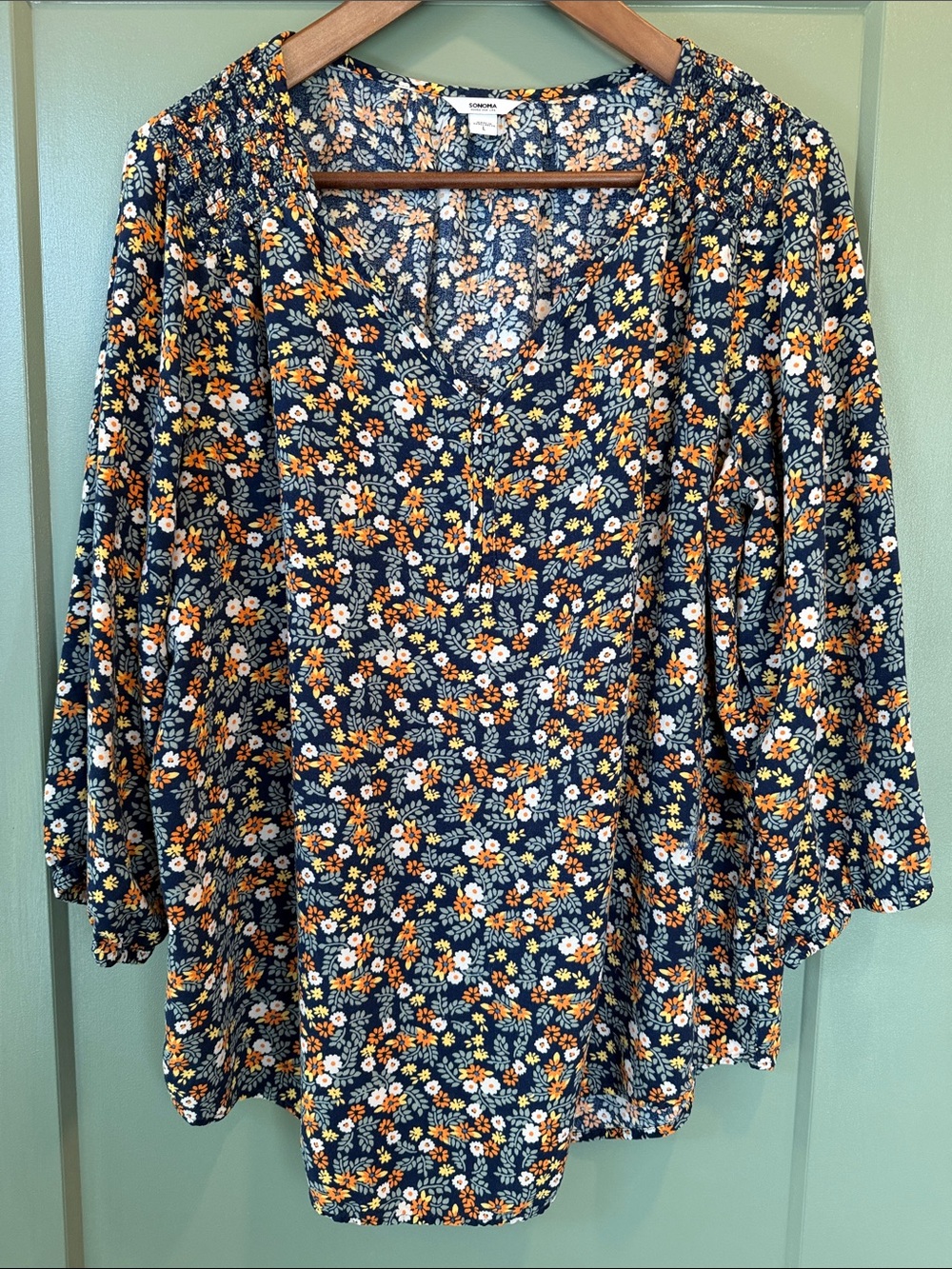 Sonoma Goods for Life Navy Floral V-Neck Blouse